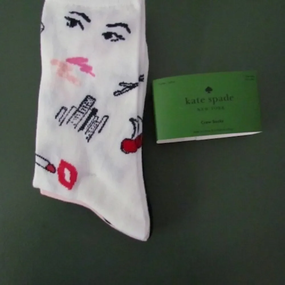 Kate Spade New York Women’s Novelty Crew Socks Lipstick Face Motif 3 pr